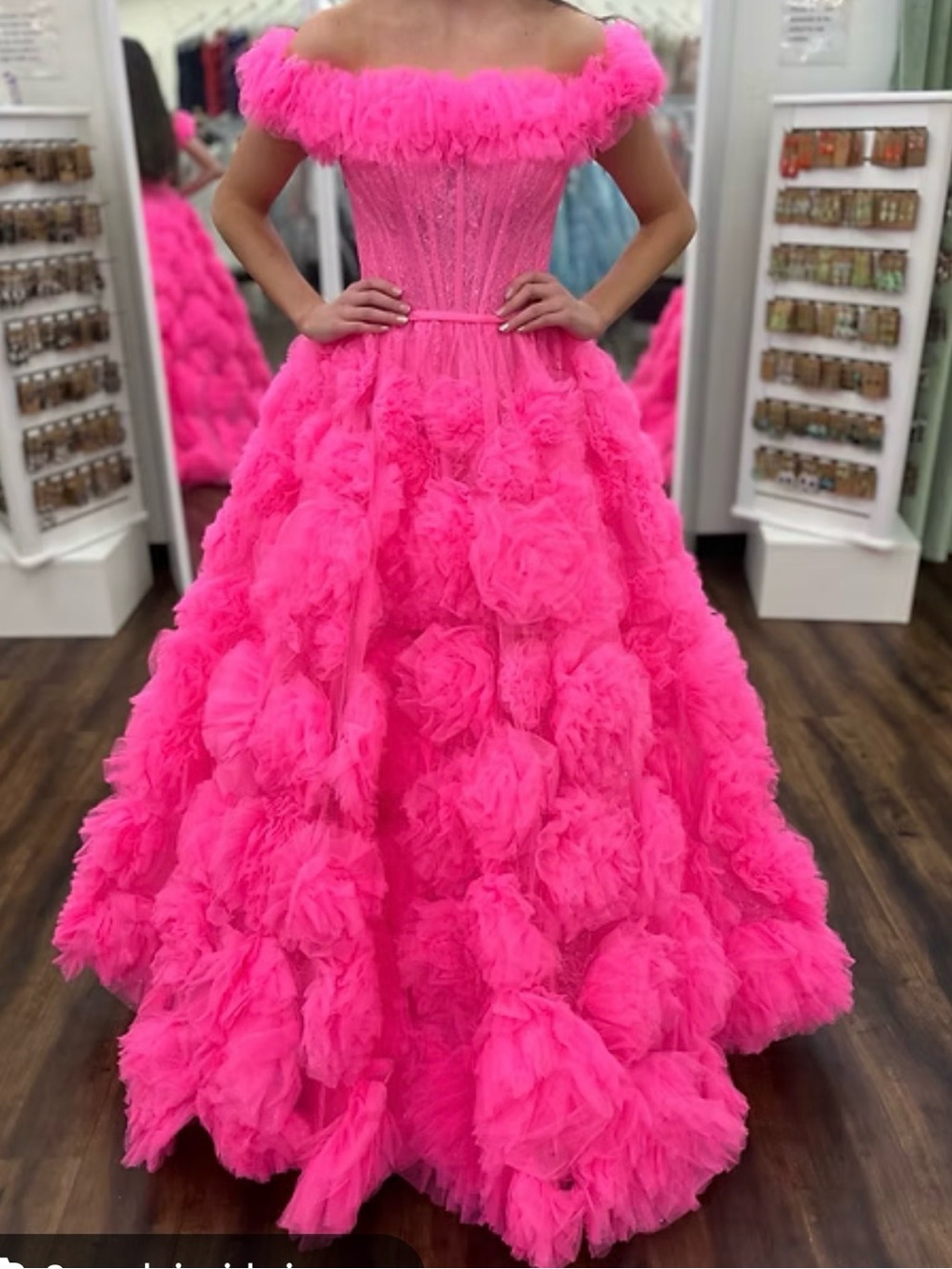 Sherri Hill Vibrant Pink Tulle Gown - Picture 1 of 4